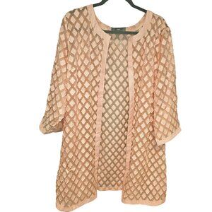 Dennis Basso Platinum Woman SZ XL Long Sheer Jacket/Coverup Blush Pink Faux Trim